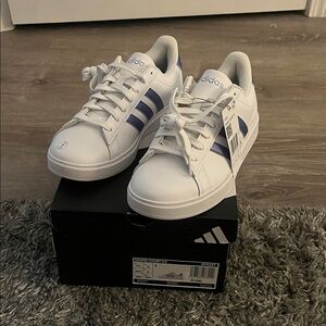 Adidas Classic White with purple Accents